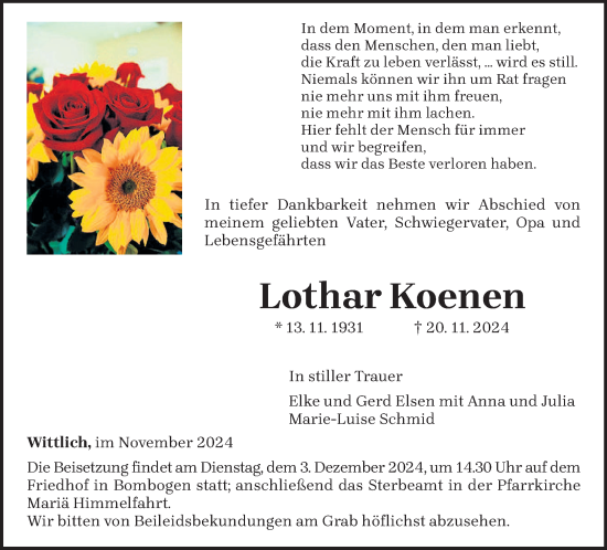 Traueranzeige von Lothar Koenen von trierischer_volksfreund