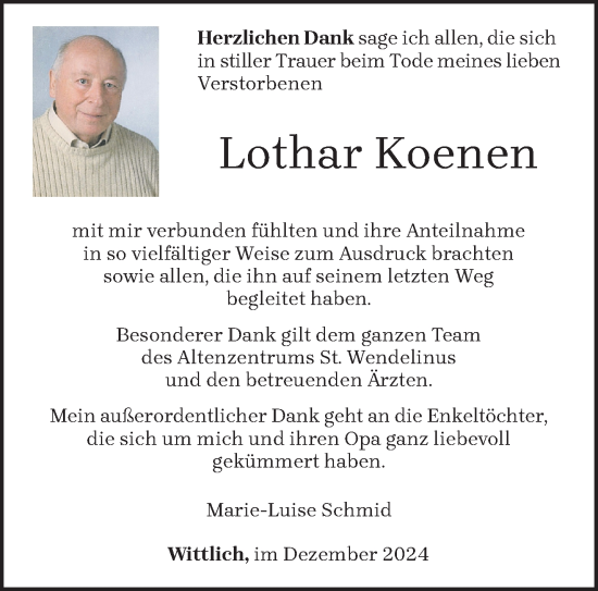 Traueranzeige von Lothar Koenen von trierischer_volksfreund