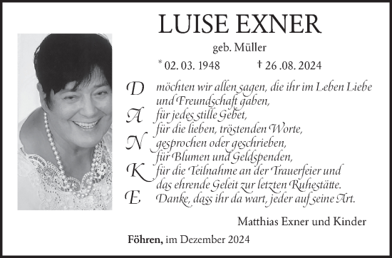 Traueranzeige von Luise Exner von trierischer_volksfreund