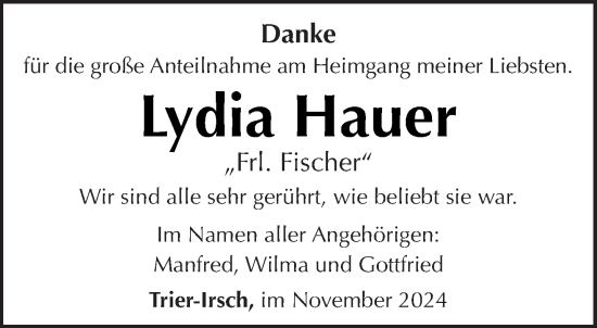 Traueranzeige von Lydia Hauer von trierischer_volksfreund