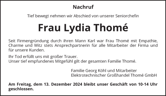 Traueranzeige von Lydia Thome von trierischer_volksfreund