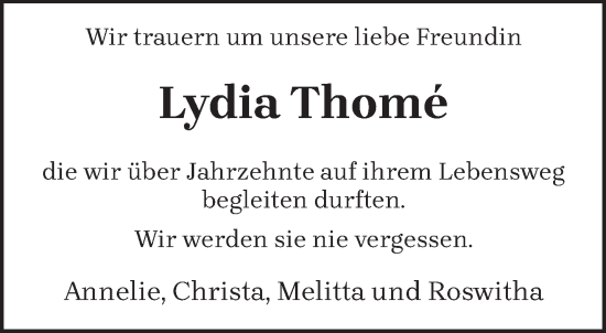 Traueranzeige von Lydia Thome von trierischer_volksfreund