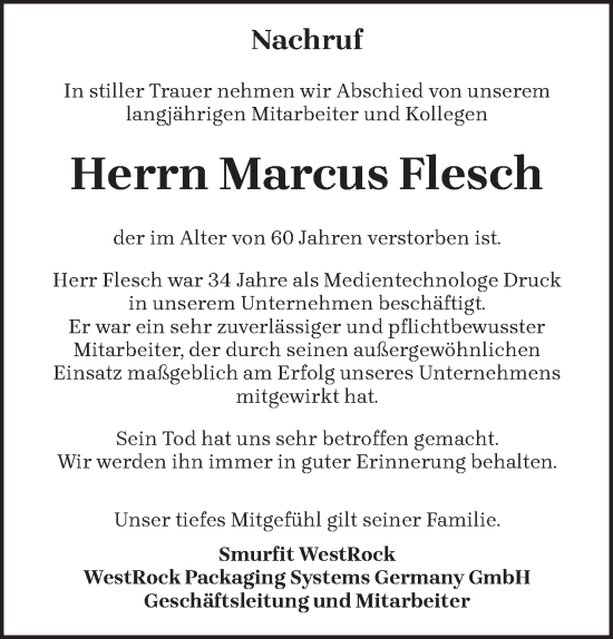 Traueranzeige von Marcus Flesch von trierischer_volksfreund