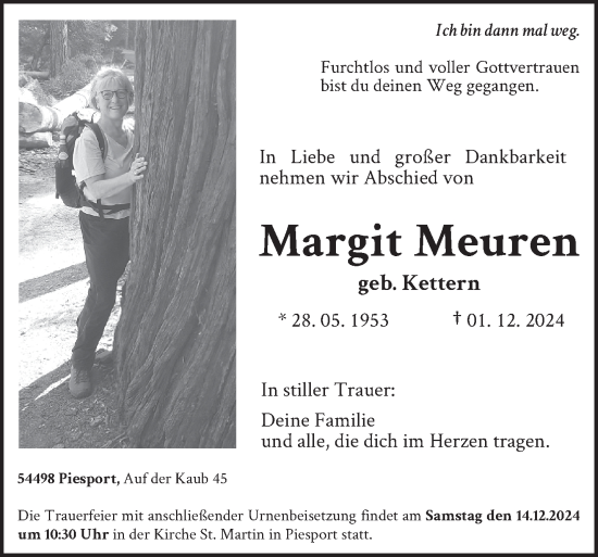 Traueranzeige von Margit Meuren von trierischer_volksfreund