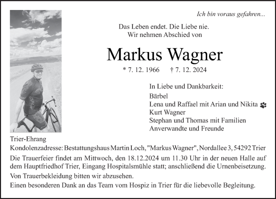 Traueranzeige von Markus Wagner von trierischer_volksfreund