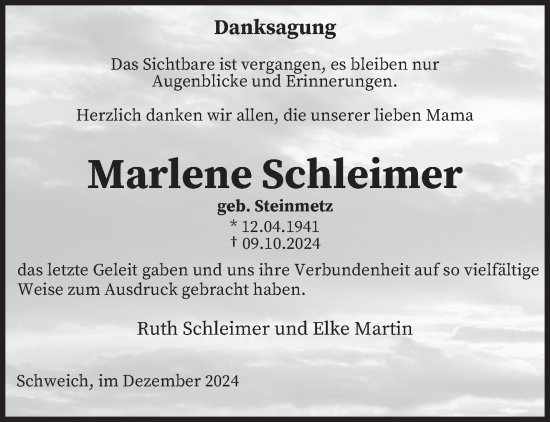 Traueranzeige von Marlene Schleimer von trierischer_volksfreund