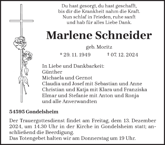 Traueranzeige von Marlene Schneider von trierischer_volksfreund