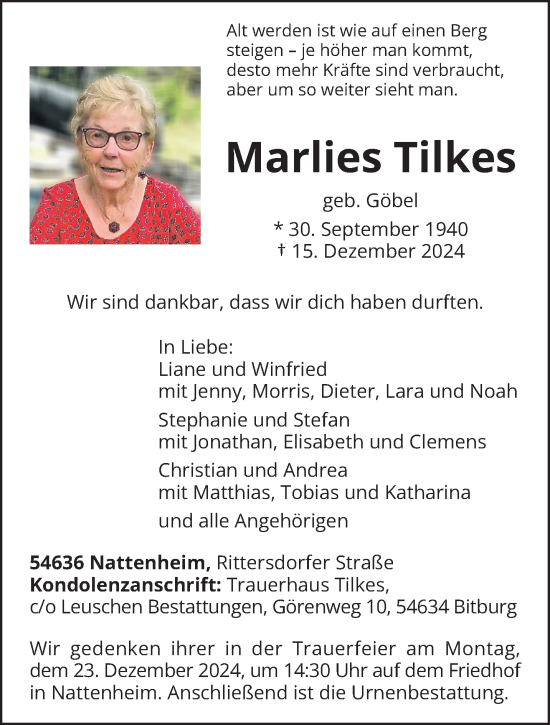 Traueranzeige von Marlies Tilkes von trierischer_volksfreund