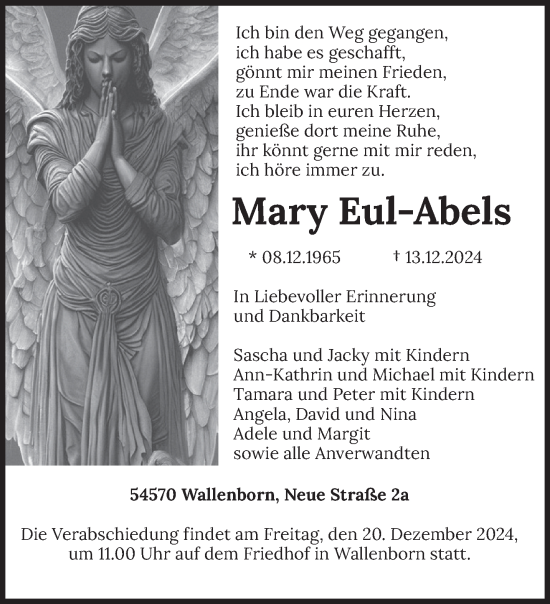 Traueranzeige von Mary Eul-Abels von trierischer_volksfreund