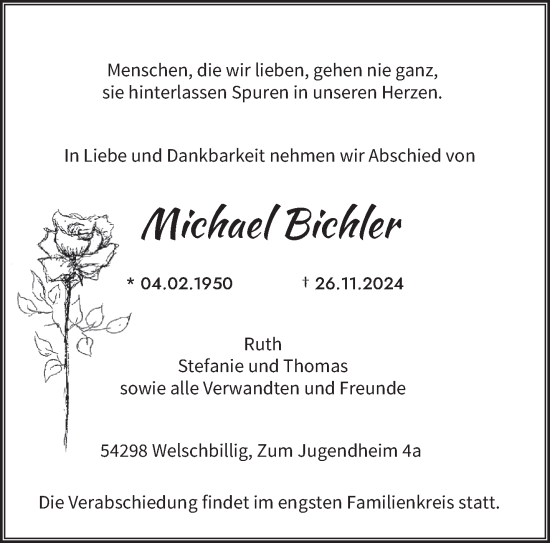 Traueranzeige von Michael Bichler von trierischer_volksfreund