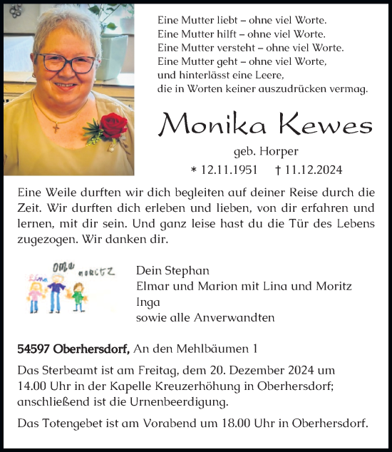 Traueranzeige von Monika Kewes von trierischer_volksfreund