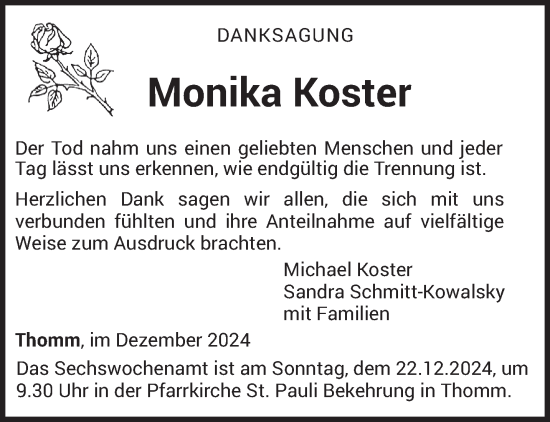 Traueranzeige von Monika Koster von trierischer_volksfreund