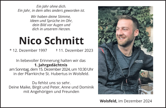 Traueranzeige von Nico Schmitt von trierischer_volksfreund