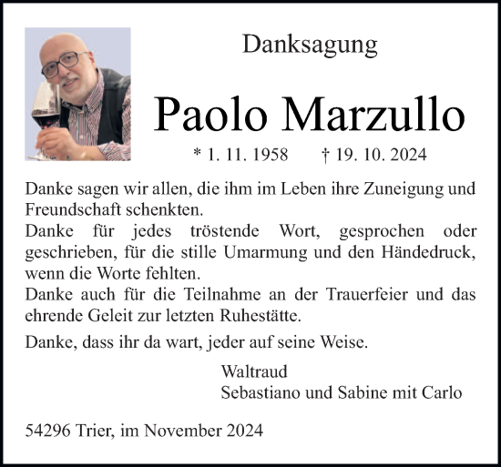 Traueranzeige von Paolo Marzullo von trierischer_volksfreund