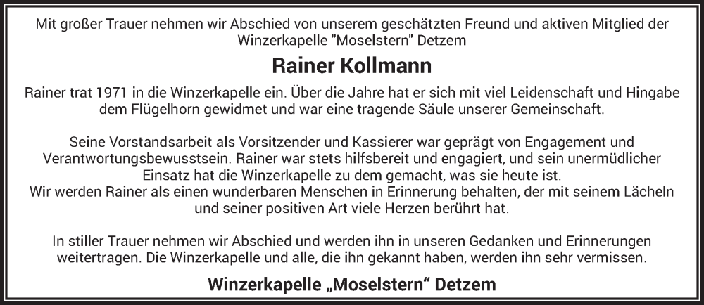  Traueranzeige für Rainer Kollmann vom 20.12.2024 aus trierischer_volksfreund