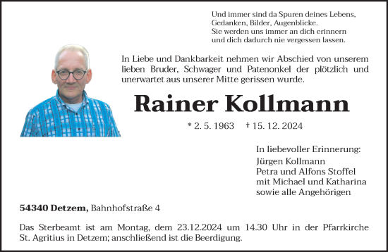 Traueranzeige von Rainer Kollmann von trierischer_volksfreund