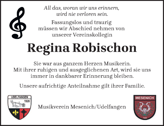 Traueranzeige von Regina Robischon von trierischer_volksfreund