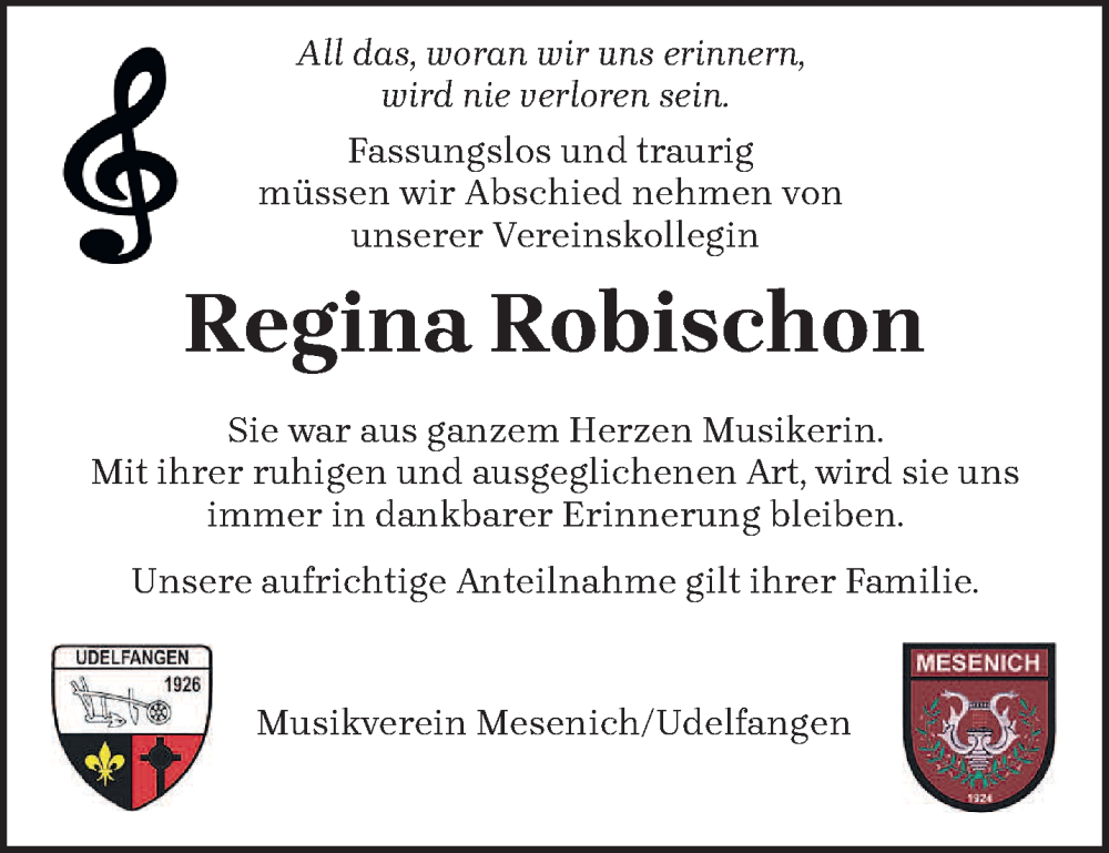  Traueranzeige für Regina Robischon vom 14.12.2024 aus trierischer_volksfreund