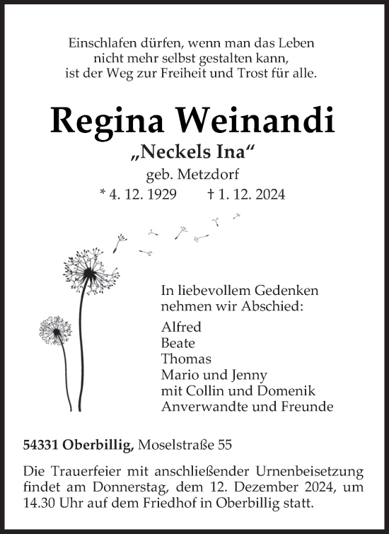 Traueranzeige von Regina Weinandi von trierischer_volksfreund