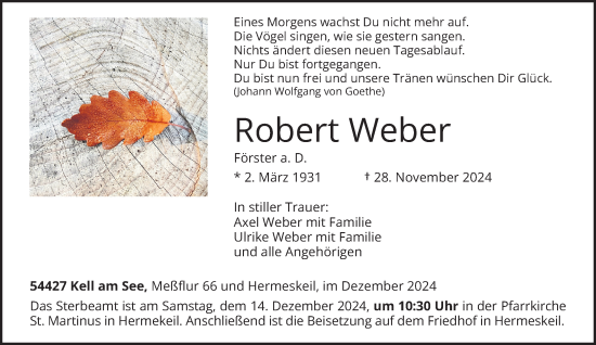 Traueranzeige von Robert Weber von trierischer_volksfreund