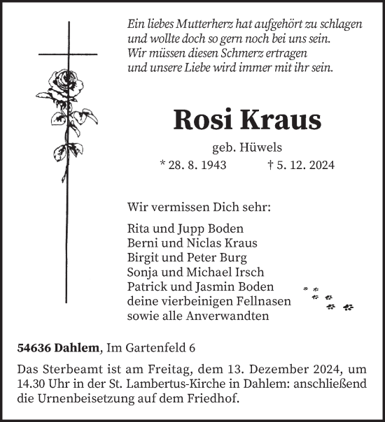 Traueranzeige von Rosi Kraus von trierischer_volksfreund