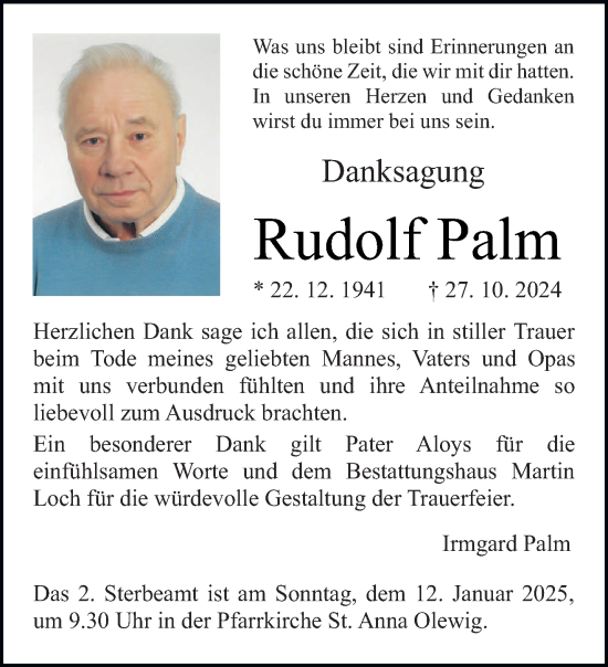 Traueranzeige von Rudolf Palm von trierischer_volksfreund