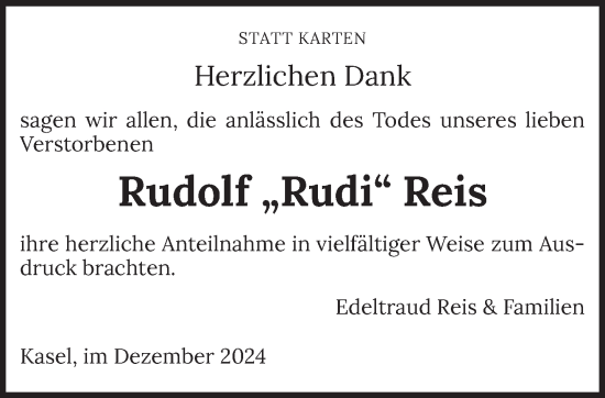 Traueranzeige von Rudolf Reis von trierischer_volksfreund
