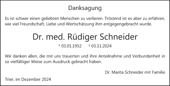 Traueranzeige von Rüdiger Schneider von trierischer_volksfreund