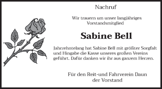 Traueranzeige von Sabine Bell von trierischer_volksfreund