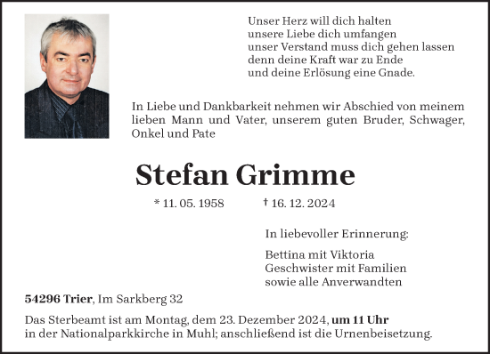 Traueranzeige von Stefan Grimme von trierischer_volksfreund