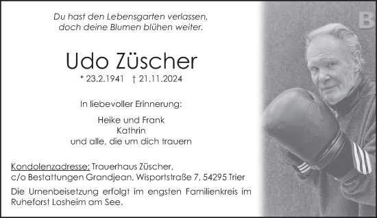 Traueranzeige von Udo Züscher von trierischer_volksfreund