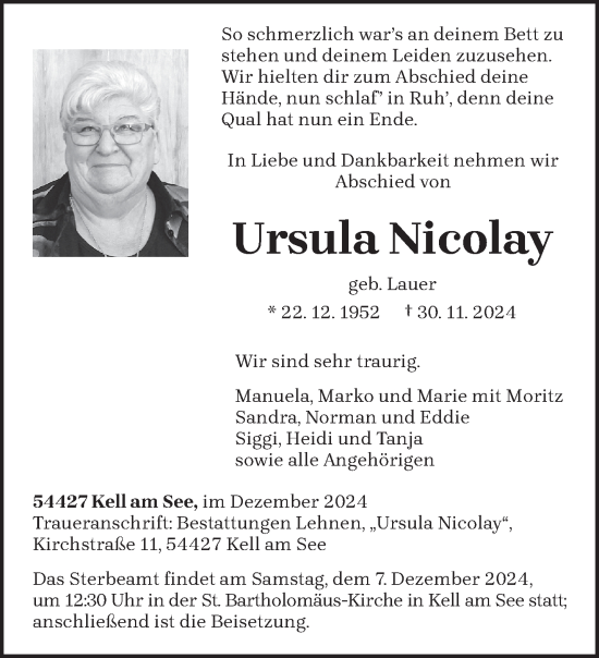 Traueranzeige von Ursula Nicolay von trierischer_volksfreund