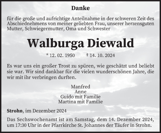 Traueranzeige von Walburga Diewald von trierischer_volksfreund