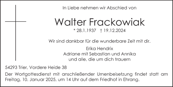 Traueranzeige von Walter Frackowiak von trierischer_volksfreund