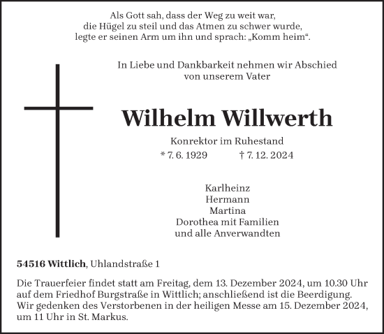 Traueranzeige von Wilhelm Willwerth von trierischer_volksfreund