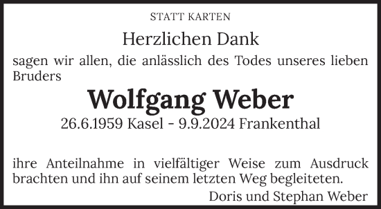 Traueranzeige von Wolfgang Weber von trierischer_volksfreund