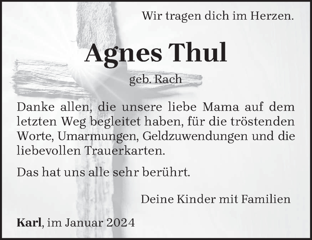  Traueranzeige für Agnes Thul vom 03.02.2024 aus trierischer_volksfreund