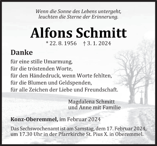 Traueranzeige von Alfons Schmitt von trierischer_volksfreund