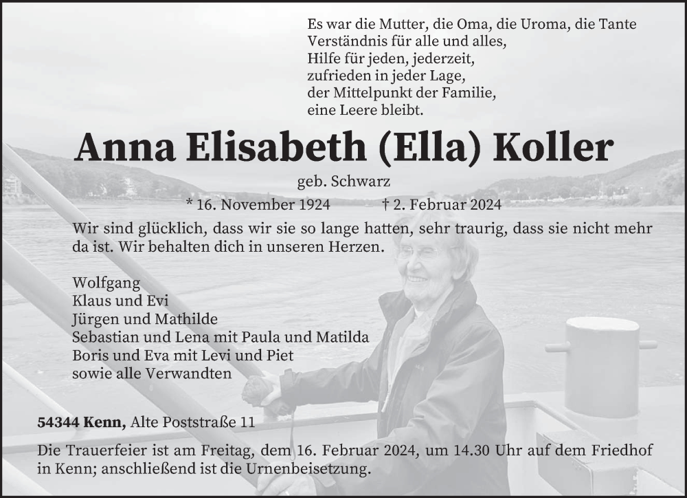  Traueranzeige für Anna Elisabeth Koller vom 10.02.2024 aus trierischer_volksfreund