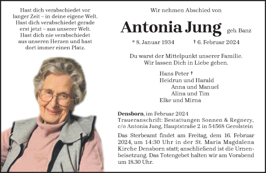 Traueranzeige von Antonia Jung von trierischer_volksfreund