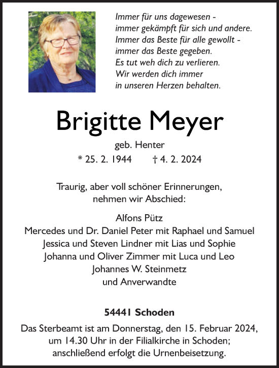 Traueranzeige von Brigitte Meyer von trierischer_volksfreund