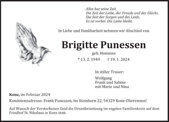 Traueranzeige von Brigitte Punessen von trierischer_volksfreund
