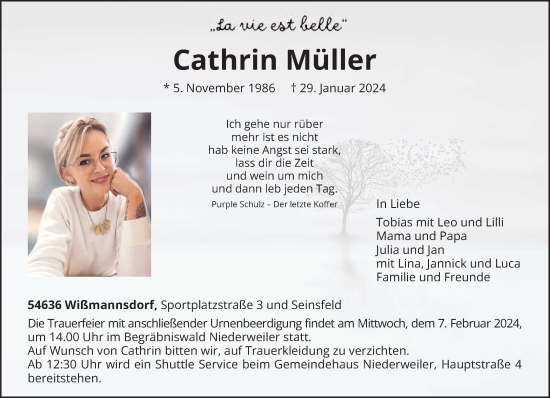Traueranzeige von Cathrin Müller von trierischer_volksfreund