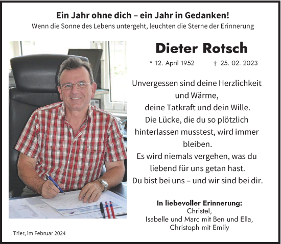 Traueranzeige von Dieter Rotsch von trierischer_volksfreund