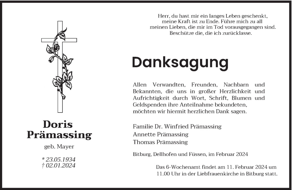  Traueranzeige für Doris Prämassing vom 03.02.2024 aus trierischer_volksfreund