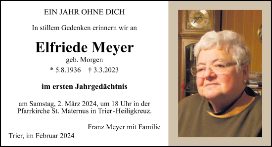 Traueranzeige von Elfriede Meyer von trierischer_volksfreund