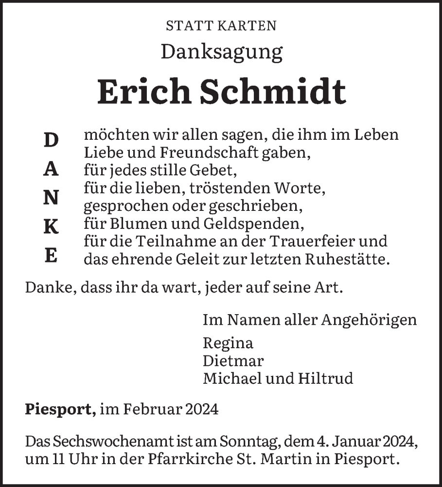  Traueranzeige für Erich Schmidt vom 03.02.2024 aus trierischer_volksfreund