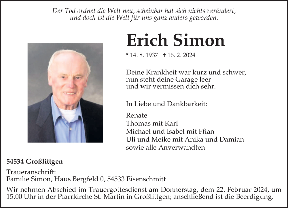  Traueranzeige für Erich Simon vom 20.02.2024 aus trierischer_volksfreund
