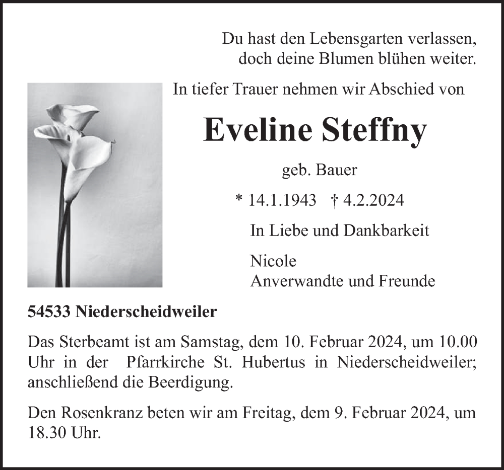  Traueranzeige für Eveline Steffny vom 07.02.2024 aus trierischer_volksfreund