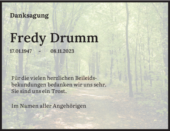 Traueranzeige von Fredy Drumm von trierischer_volksfreund